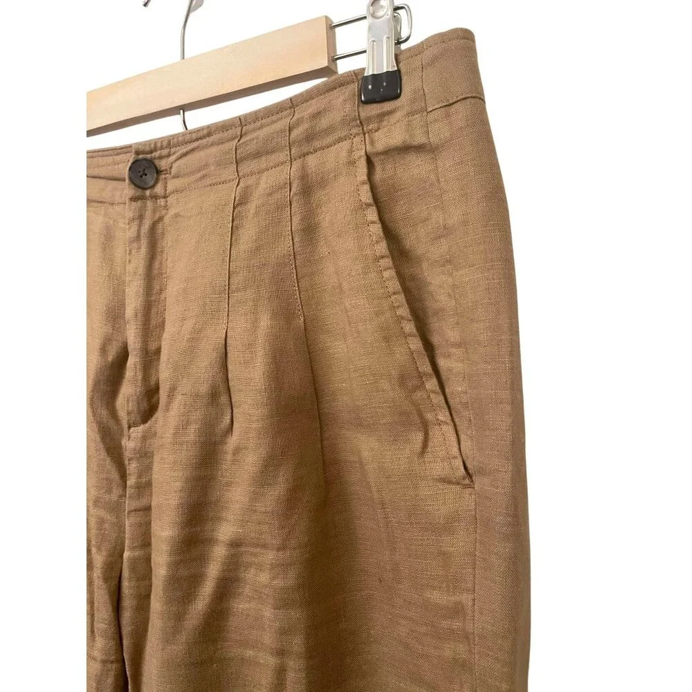 Banana Republic 100% Linen HR Pleated Lined Wide Leg‎ Pants Iced Latte Size 8S
